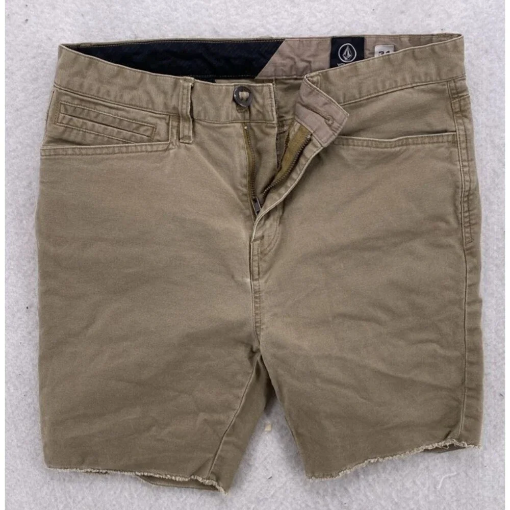 Volcom True To This Khaki Tan Stretch Skate Shorts Mens 31 Cutoff - Picture 3 of 12